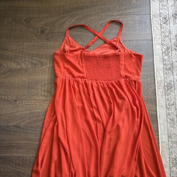 Torrid Maxi Tank Dress 2 Womans Plus Orange Chiffon Embroidered Cross Back - Picture 2 of 5